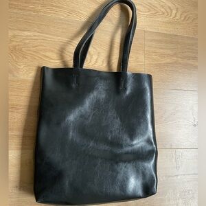 Black Faux Leather Tote Bag Minimalist Shoulder Bag Large Everyday Tote